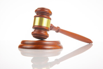 wooden hammer for auctions, bidding and judicial law. symbol of justice and verdict