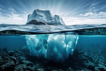 Fototapeta na wymiar A large ice and white iceberg drifts in the ocean, generative AI.