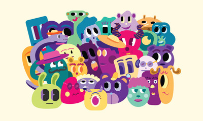 Cute cartoon monster doodle flat vector design for poster, banner, or clothing