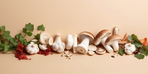 Fresh organic vegetables and mushrooms on light background. Perfect for wholesome food themes. Generative ai