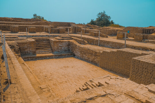 Mohenjo Daro Sindh Pakistan - February 28, 2023: Swimming Pool Indus Civilization