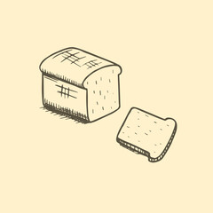 A loaf of bread and a cut slice hand drawn sketch vector illustration.