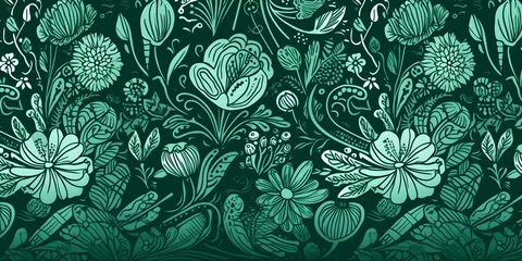 Möbelaufkleber Floral pattern with decorative flowers and plants. AI © tynza