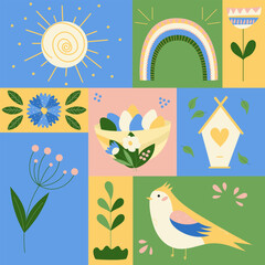 Create your own design with these graphic items. Trendy geometric forms, textures, strokes, abstract and floral decor elements. Vector illustration.