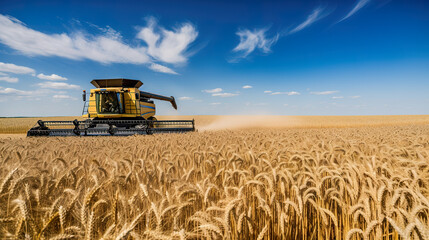 Obraz premium A combine harvester in a wheat field. AI generative.