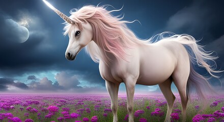 Naklejka na ściany i meble AI Generated images of magic rainbow unicorns and moon unicorns