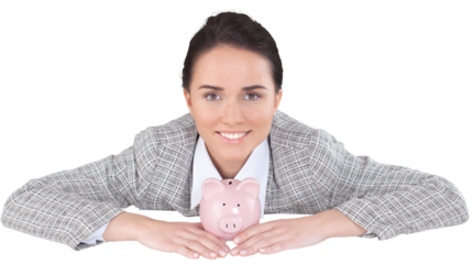 Businesswoman with Piggy Bank - Isolated