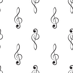 seamless pattern of musical notes and treble clef