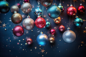 Obraz na płótnie Canvas Festive Christmas Ornaments on Red Background