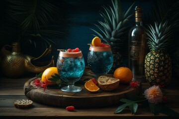 Obraz na płótnie Canvas Exotic drinks with coastal embellishments. Generative AI