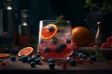 Artificially intelligent-generated image of a fruit-infused cocktail. Generative AI