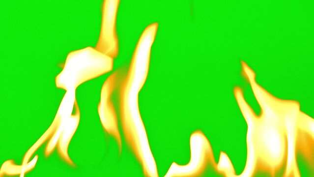 Fire flame burning on green screen background