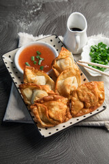 Fototapeta na wymiar Wonton wantan chinese dim sum food dumpling street food