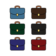 Business briefcase isolated on white. Set of briefcases in different colors. Flat. Vector