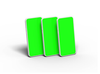 Three unbranded smartphones Template with Customizable Design for UI/UX Product Showcase. 3D Render