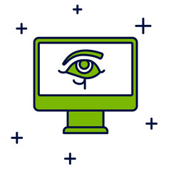 Filled outline Eye of Horus on monitor icon isolated on white background. Ancient Egyptian goddess Wedjet symbol of protection, royal power and good health. Vector
