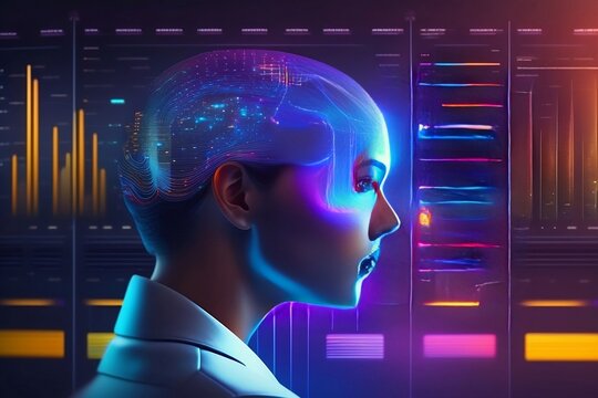 Cyber security and online data protection on internet. An analyst carrying out analysis in front of a large screen filled with graphs. Cybersecurity, privacy, network technology. Encrypted data vault