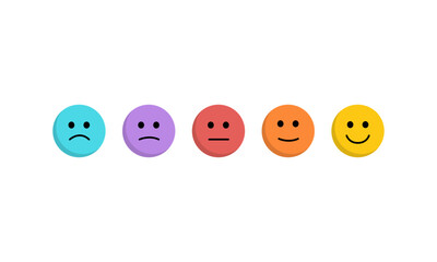 Sad to happy face customer satisfaction level evolution of customer satisfaction minimal style with different colors 