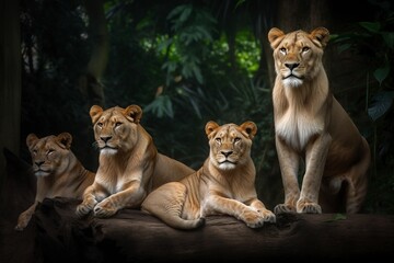 Fototapeta premium illustration, majestic lion family, generative ai.