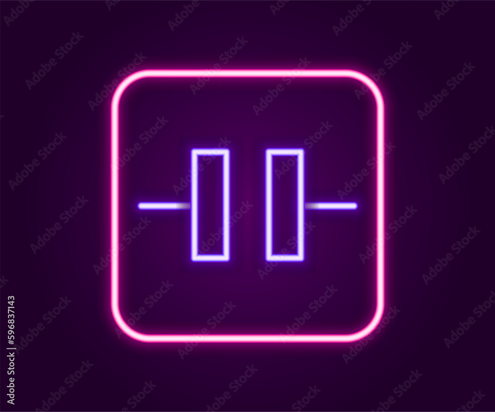 Sticker Glowing neon line Electrolytic capacitor icon isolated on black background. Colorful outline concept. Vector