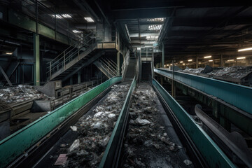 Fototapeta na wymiar Conveyor Belt at Recycling Plant Transporting Garbage for Processing