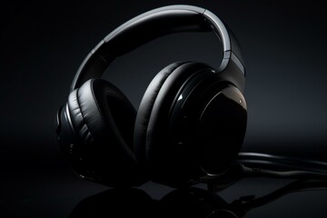 Plakat Sleek black headphones on transparent background. Minimal design. 3D render. Generative AI