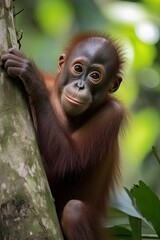 Fototapeta premium illustration, cute and young orangutan, ai generative