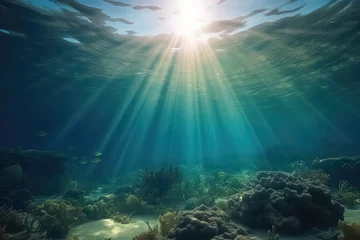 Foto op Plexiglas anti-reflex underwater scene coral reef, world ocean wildlife landscape Maldives, AI © yurakrasil