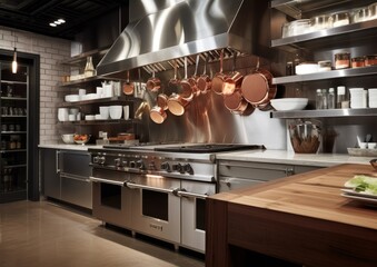 Obraz premium Modern minimal kitchen interior with stove. Generative AI.