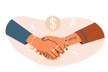 Female handshake vector illustration. Woman success entrepreneur