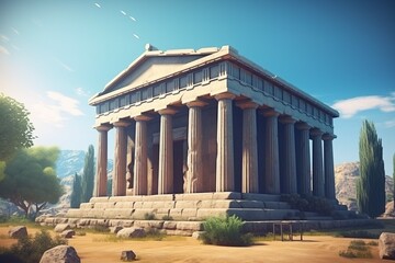 Obraz premium illustration, creek ancient temple, generative ai