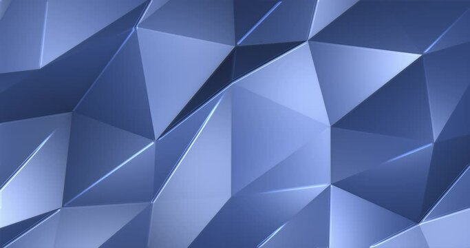 Shiny futuristic blue low poly surface background with the gentle motion of reflective polygonal triangular shapes. 4K and looping technology motion background animation.