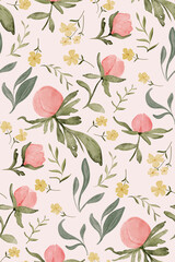 Peony seamless floral pattern pink background