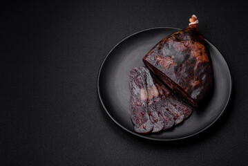 Delicious smoked or cured mahan horse meat sausage with spices and herbs