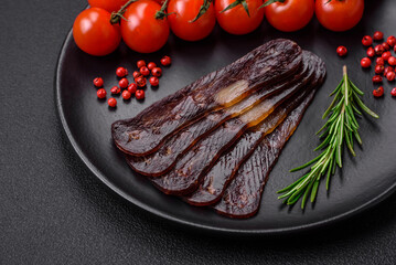 Delicious smoked or cured mahan horse meat sausage with spices and herbs