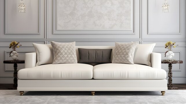 modern white sofa in a room, generated AI