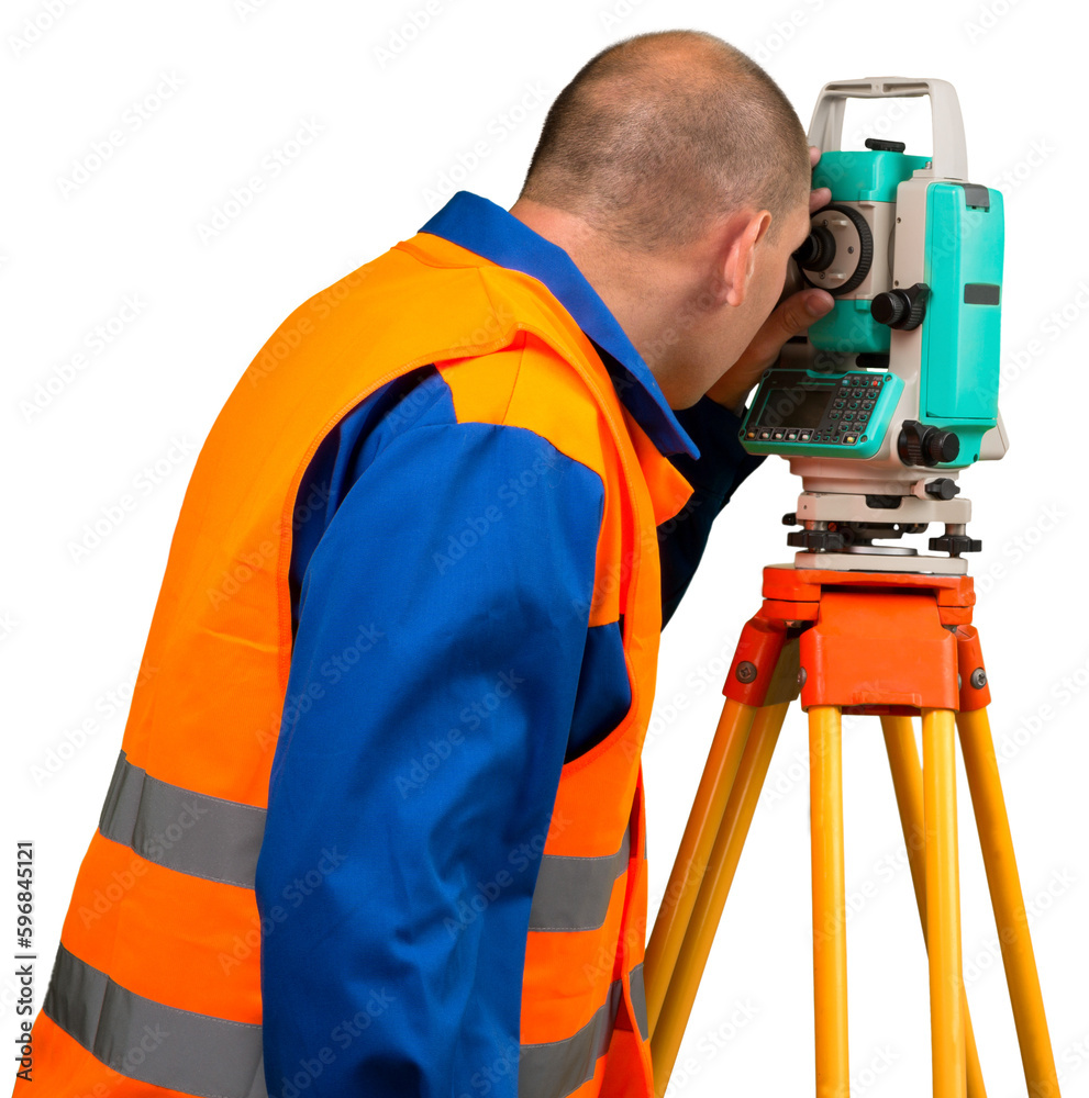 Wall mural portrait of a land surveyor working with modern theodolite