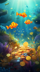 Obraz na płótnie Canvas Ocean day Fish on the underwater sea world. Ecosystem. Colorful tropical fish. Life in the coral reef Ai Generated