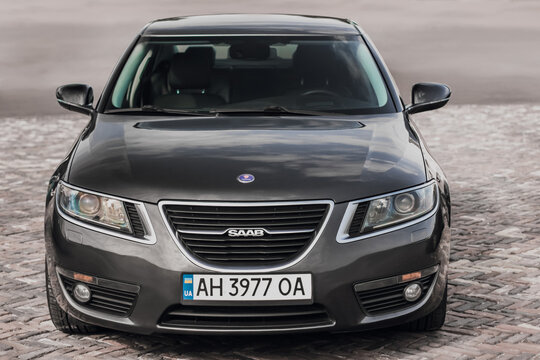 Chernigov, Ukraine - July 24, 2021: Gray Saab 9-5 in the city