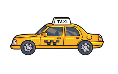 Taxi cartoon style vector illustration isolated on white. Cute children clip art for games and education. 