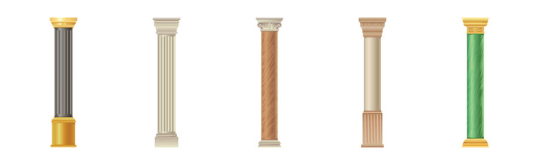 Ancient Greek or Rome Columns and Stone Pillars Vector Set