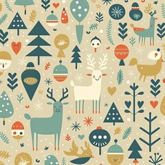 Fototapeta premium Christmas pattern illustration, wrapping paper, wallpaper created with generative AI technology