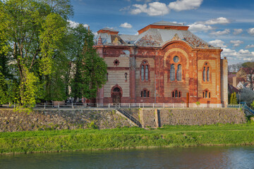Synagogue on the bank of the river Uzh. Uzhhorod, Ukraine.