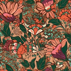 Fotobehang seamless pattern with flowers, floral pattern © Thomas