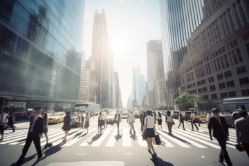 Fototapeta na wymiar City Life in Motion: Business People Crossing a Bustling Urban Street