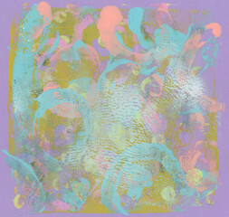 Art Modern Abstract color acrylic and oil monotype smear painting blot. Gel printing plate. Canvas stain texture background.