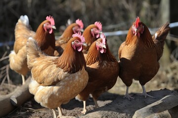 illustration, group of chickens on a farm, ai generative