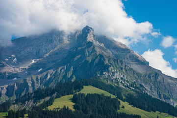 Adelboden, Switzerland - July 24, 2022 - Summer view of Adelboden village and city center