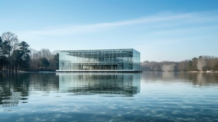 Obraz premium A Serene Setting: Creating Beautiful Buildings by the Lake using Generative AI Technology