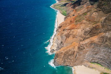 Kauai Napali Coast aerial view from Helicopter tour, golden hour